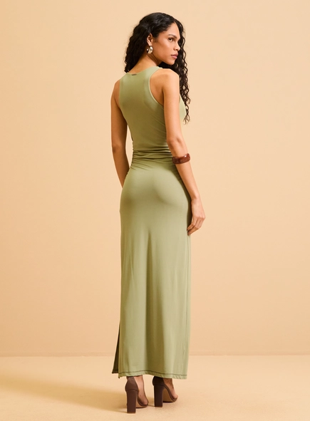 Vestido Longo Com Franzido Lateral
