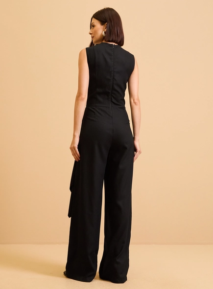 Macacão Reto Wide Leg Com Sobreposição