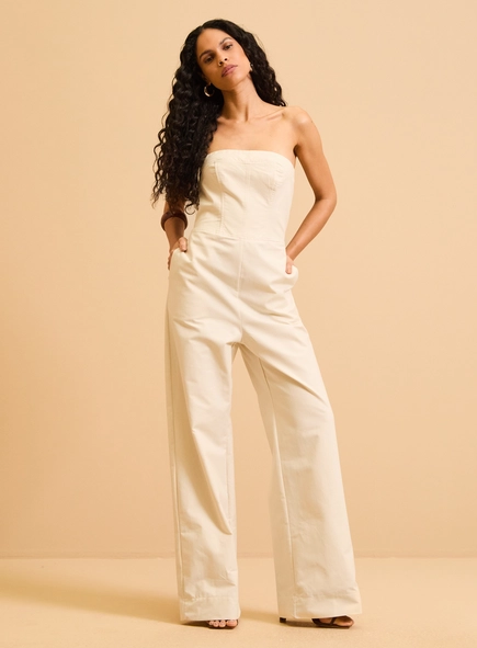 Macacão Pantalona Com Lastex