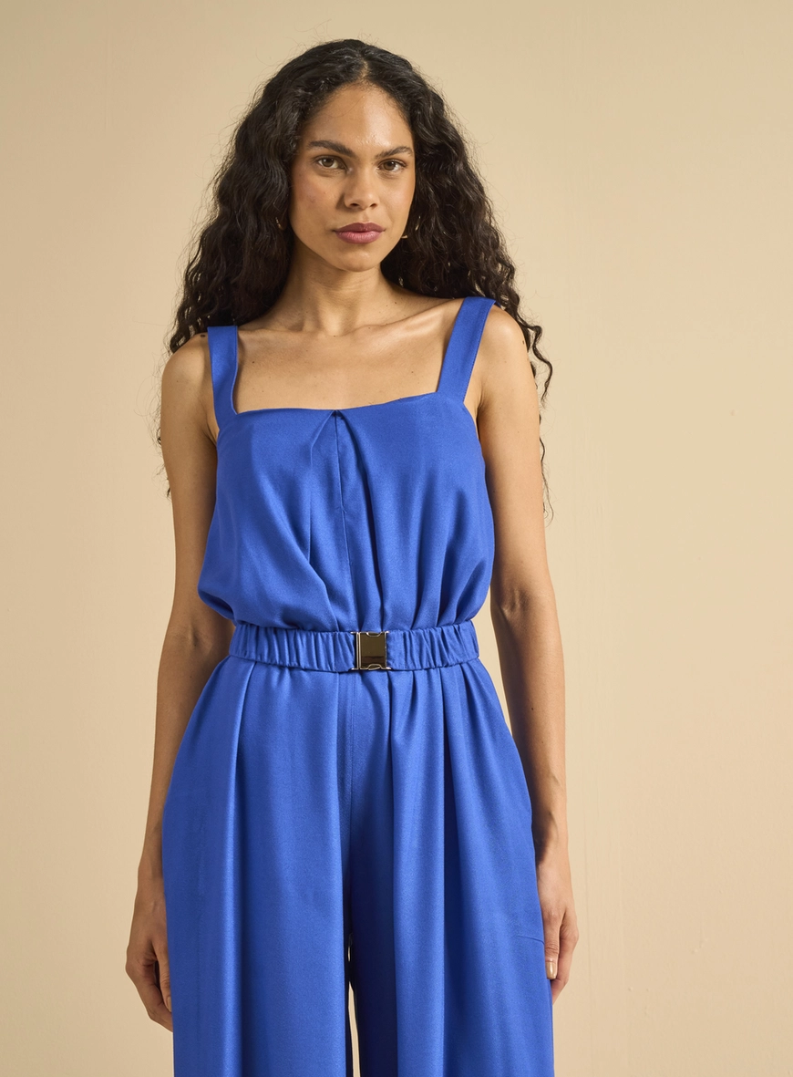 Macacão Pantalona Com Alças Largas Azul