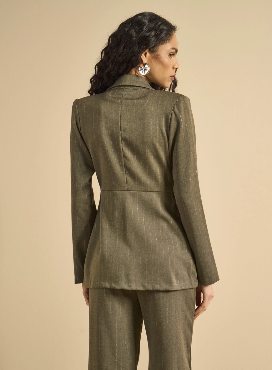 Blazer Alfaiataria Feminino Metalizado Listrado Estampados
