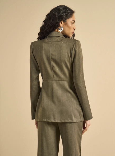 Blazer Alfaiataria Feminino Metalizado Listrado