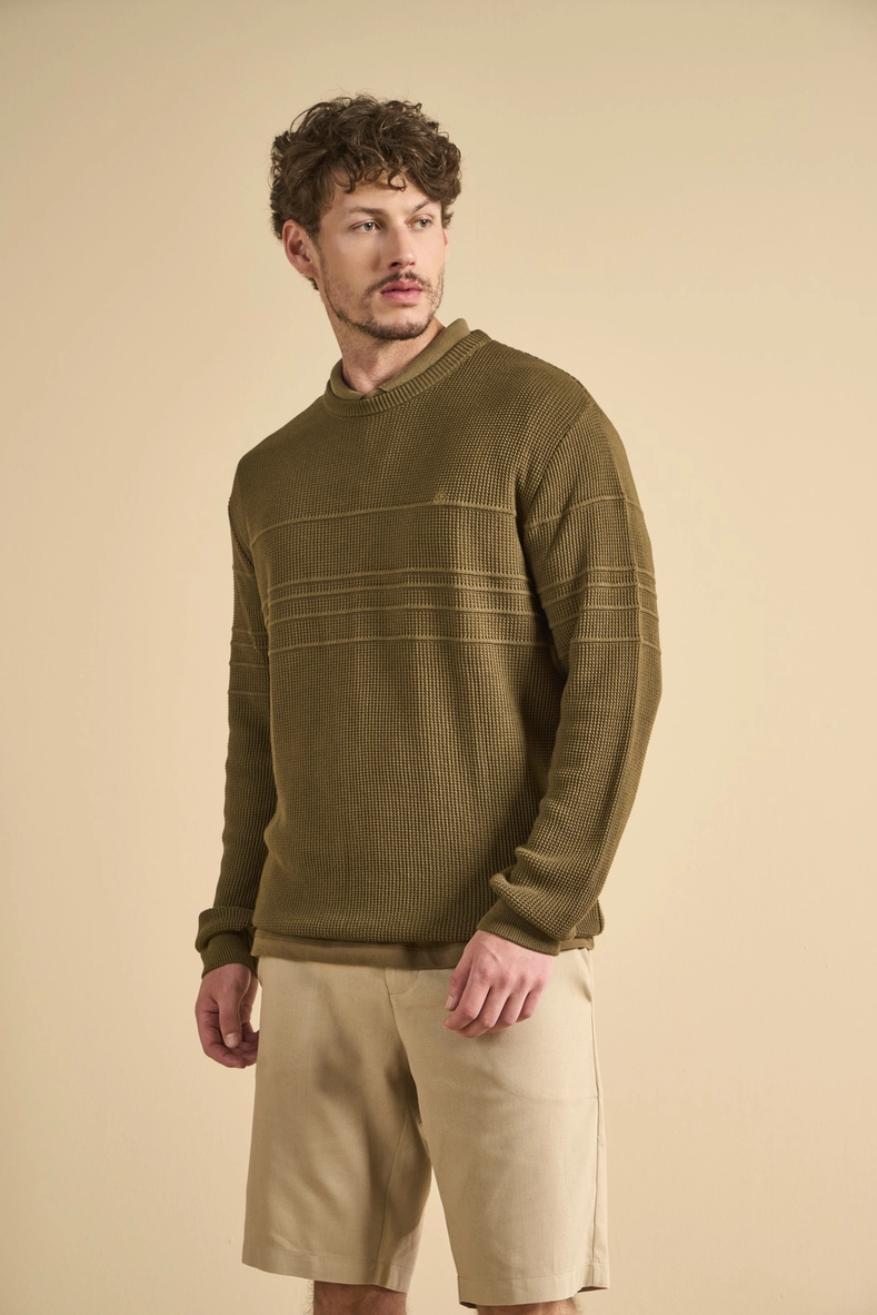 Suéter Tricô Masculino Jacquard Verde