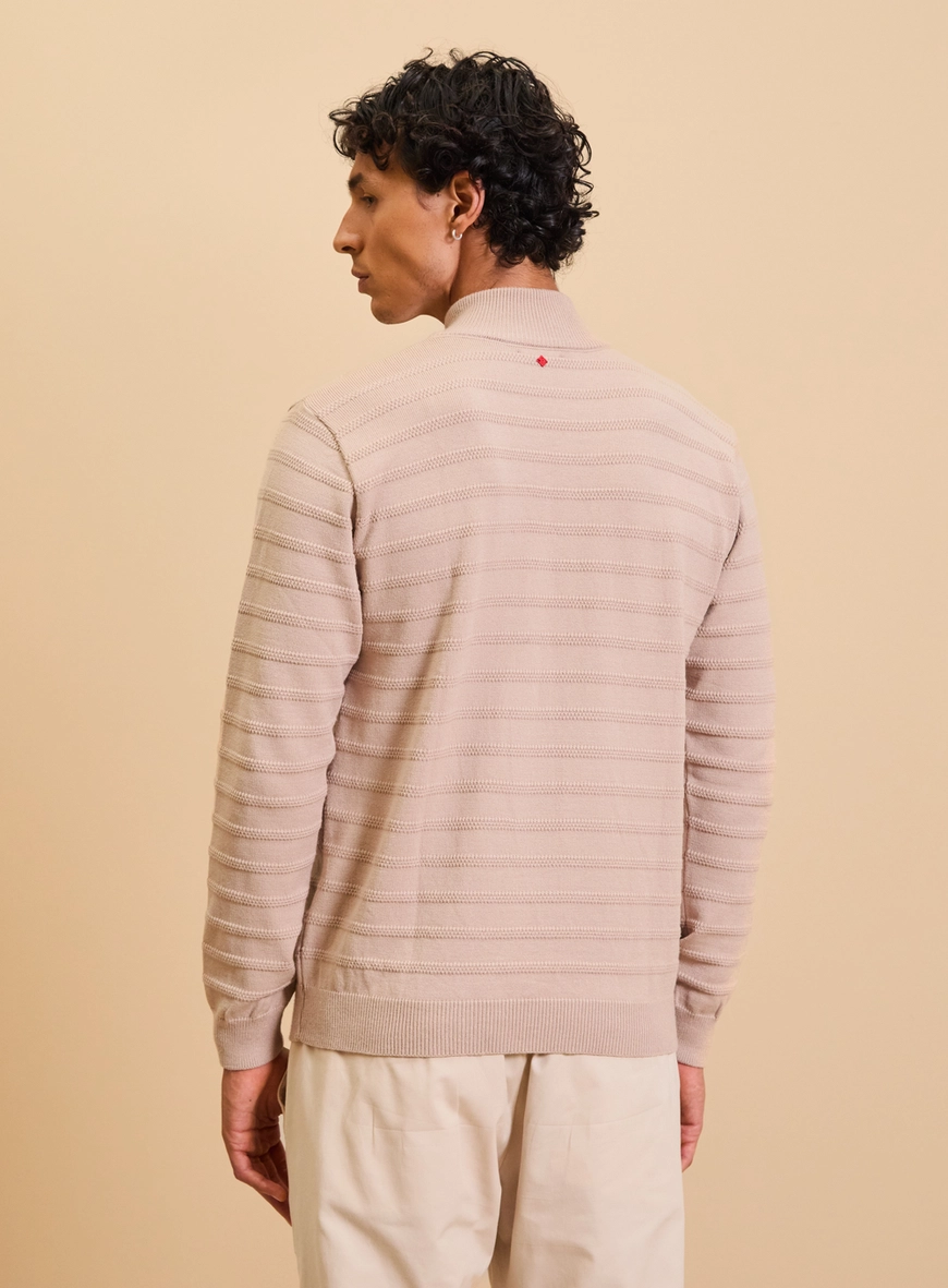 Suéter Tricô Masculino Fifties Gola Alta Bege