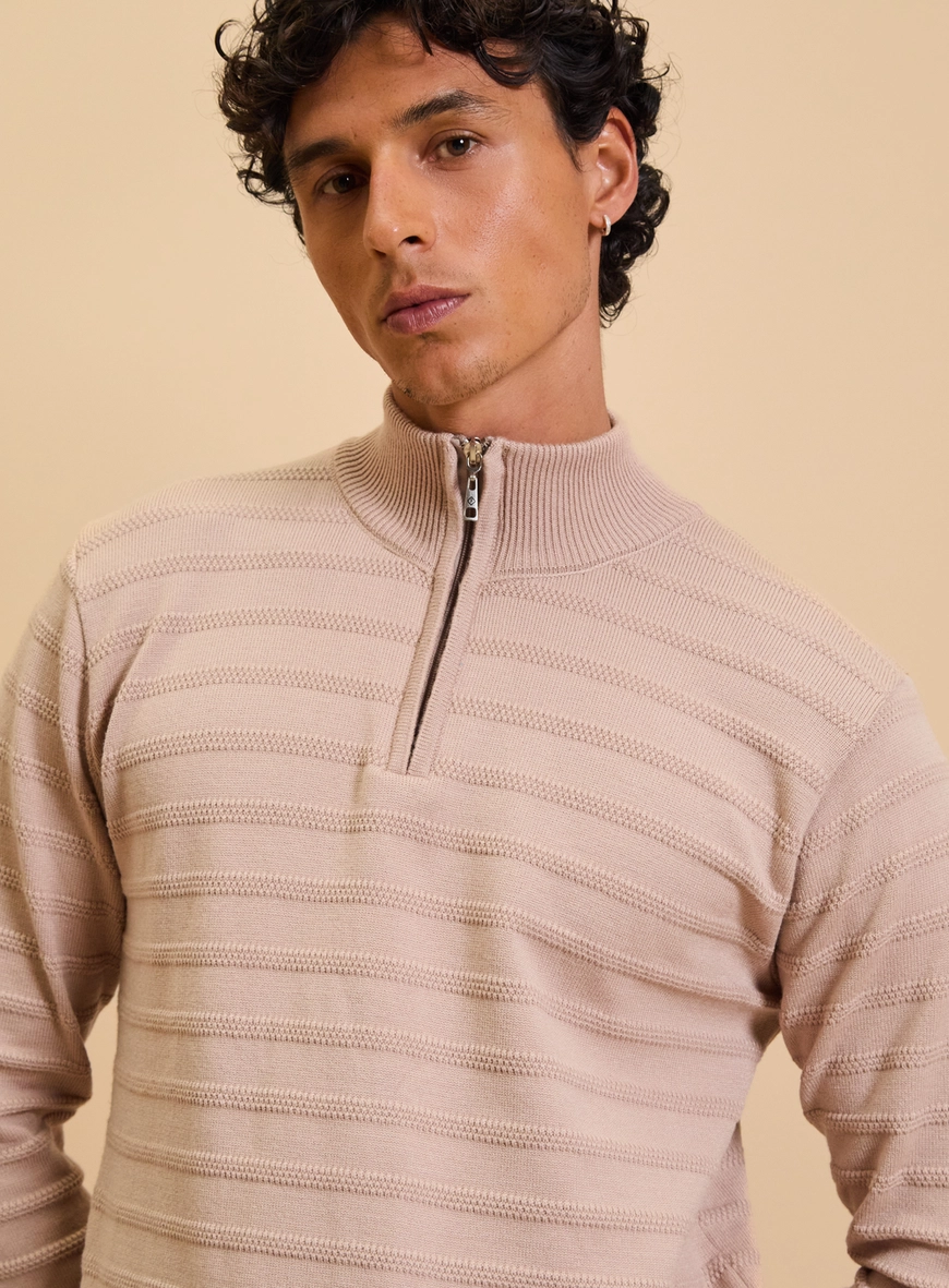 Suéter Tricô Masculino Fifties Gola Alta Bege