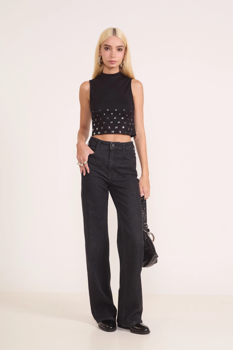 Calça Jeans Wide Leg Black Berlim