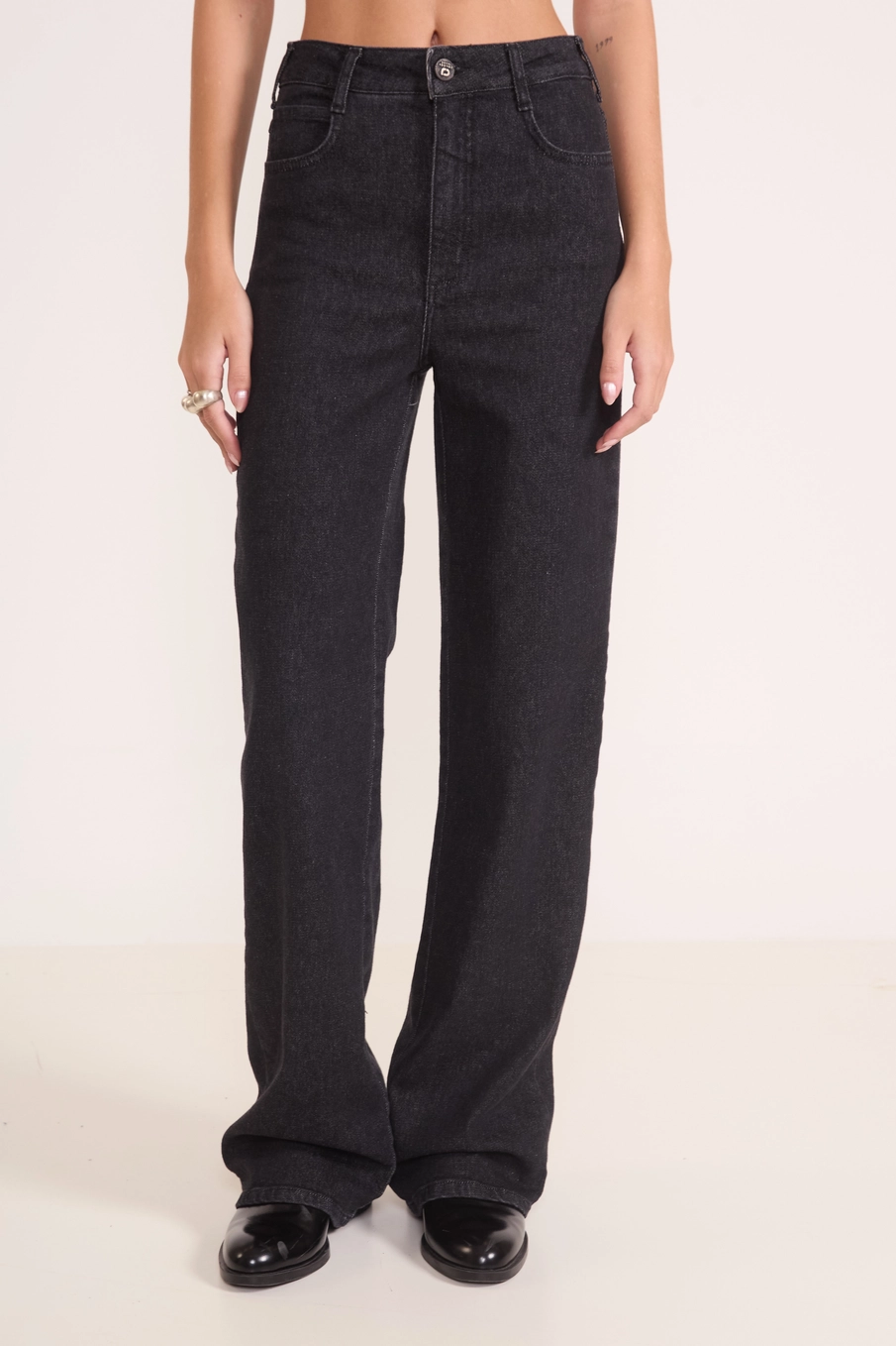Calça Jeans Wide Leg Black Berlim Indigo Preto