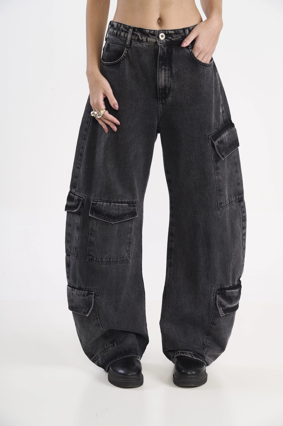 Calça Jeans Barcelona Barril Cargo Indigo Preto