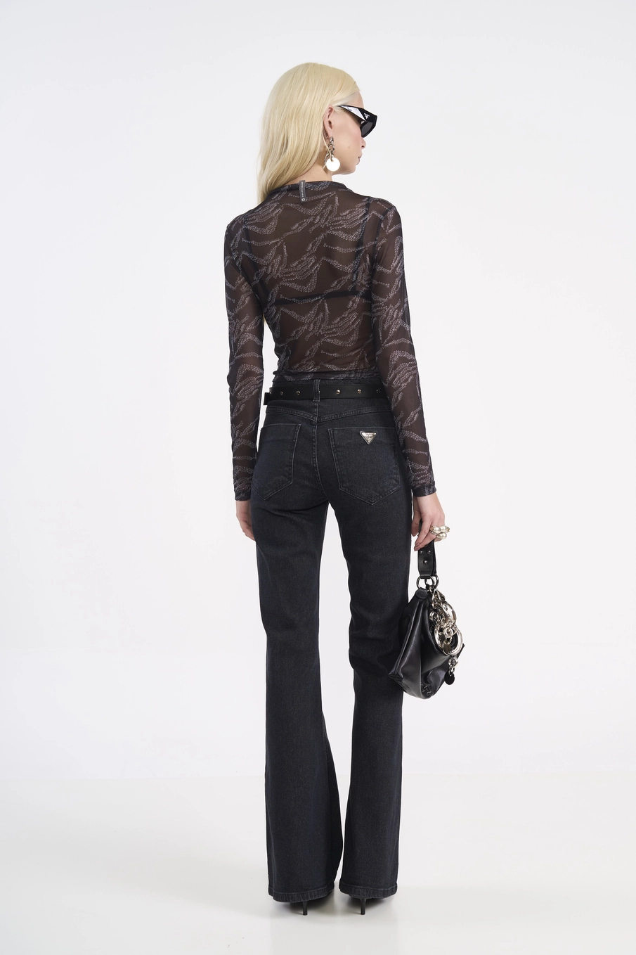 Calça Jeans Nova York Flare Com Cinto Indigo Preto