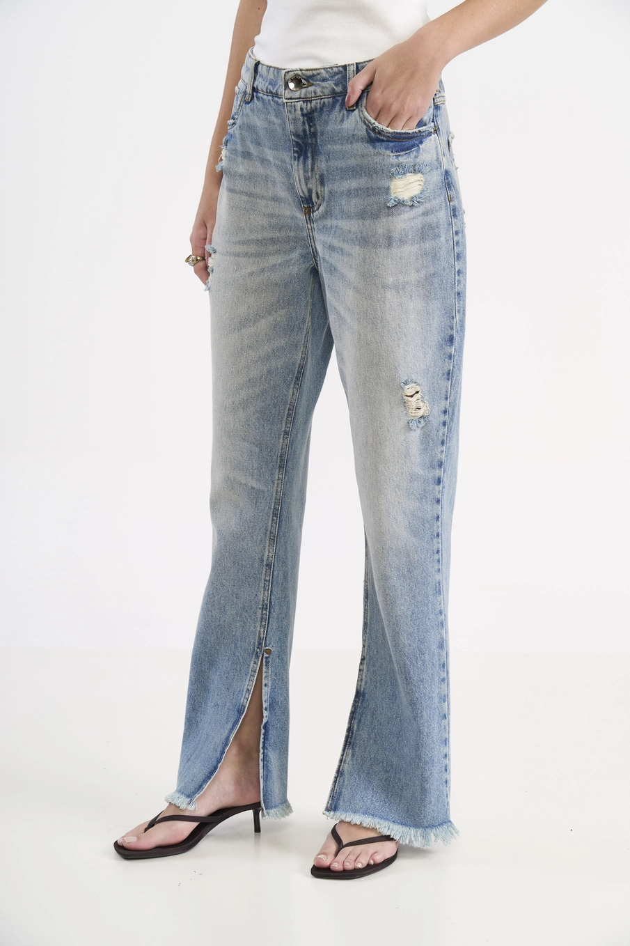 Calça Jeans Reta Destroyed Roma Índigo