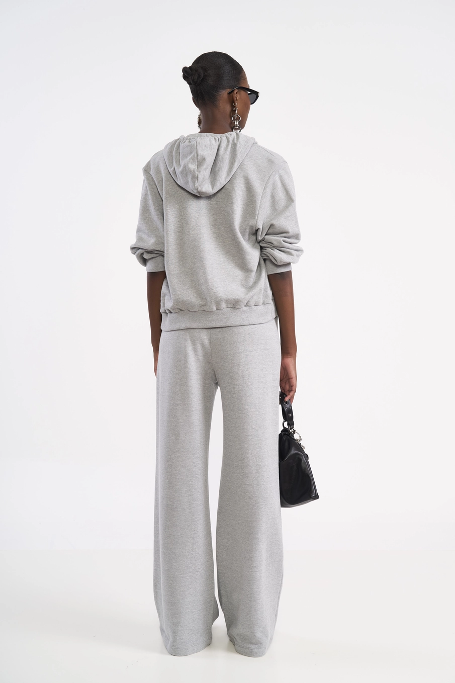 Calça Wide Leg Em Moletom Cinza