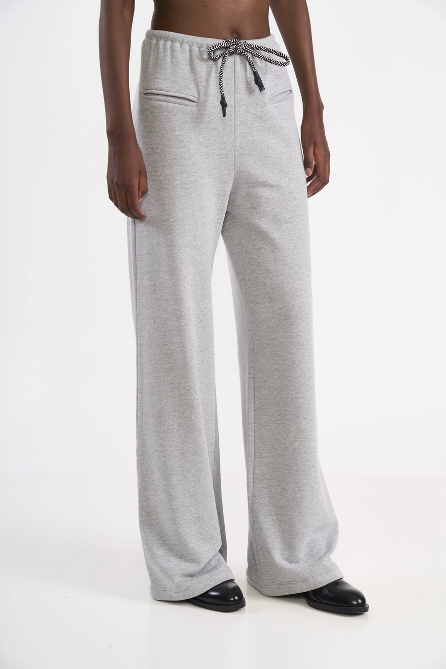 Calça Wide Leg Em Moletom Cinza