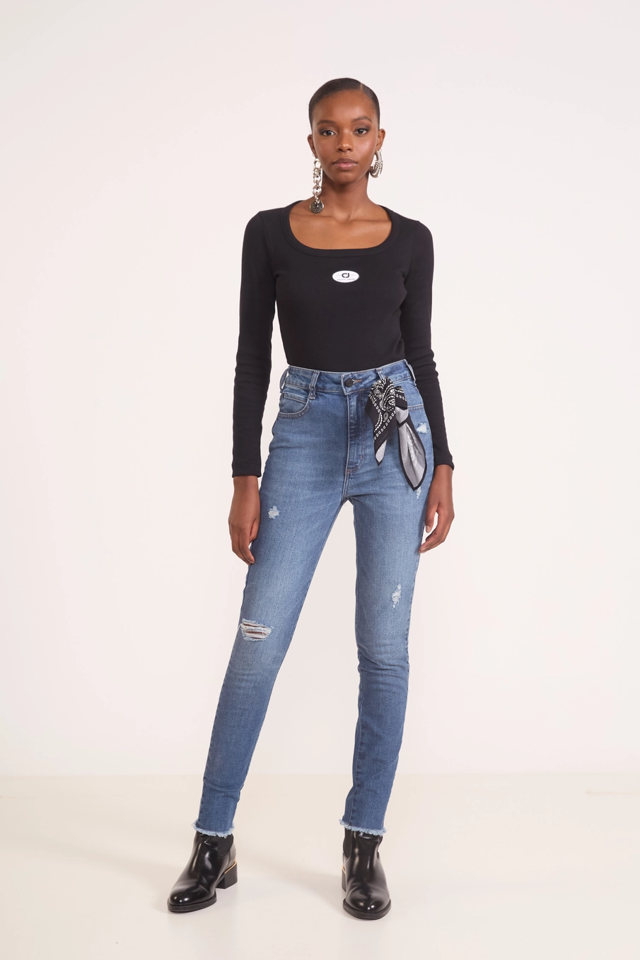 Calça Jeans Madrid Stretch Com Lenço Índigo