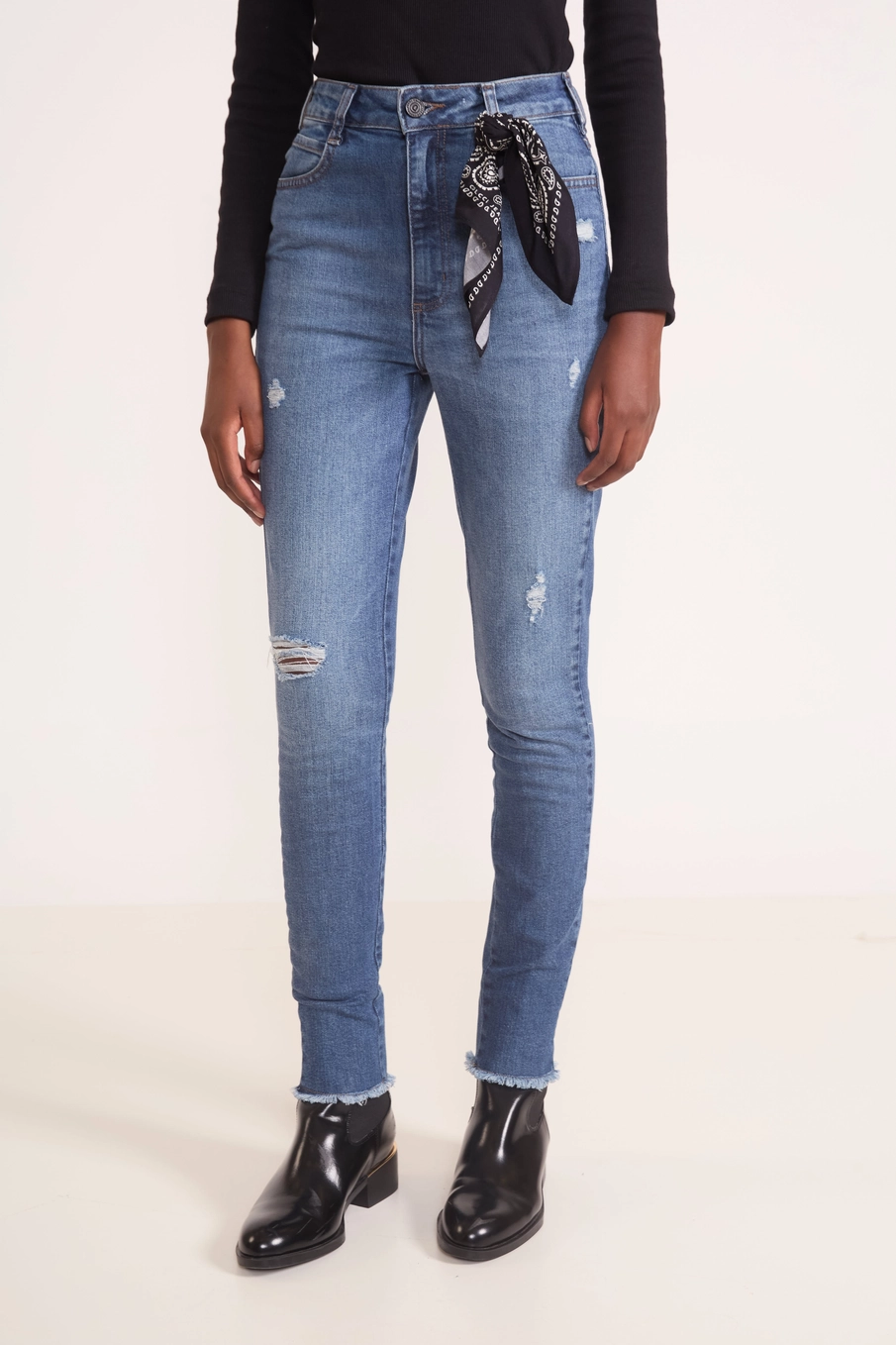 Calça Jeans Madrid Stretch Com Lenço Índigo