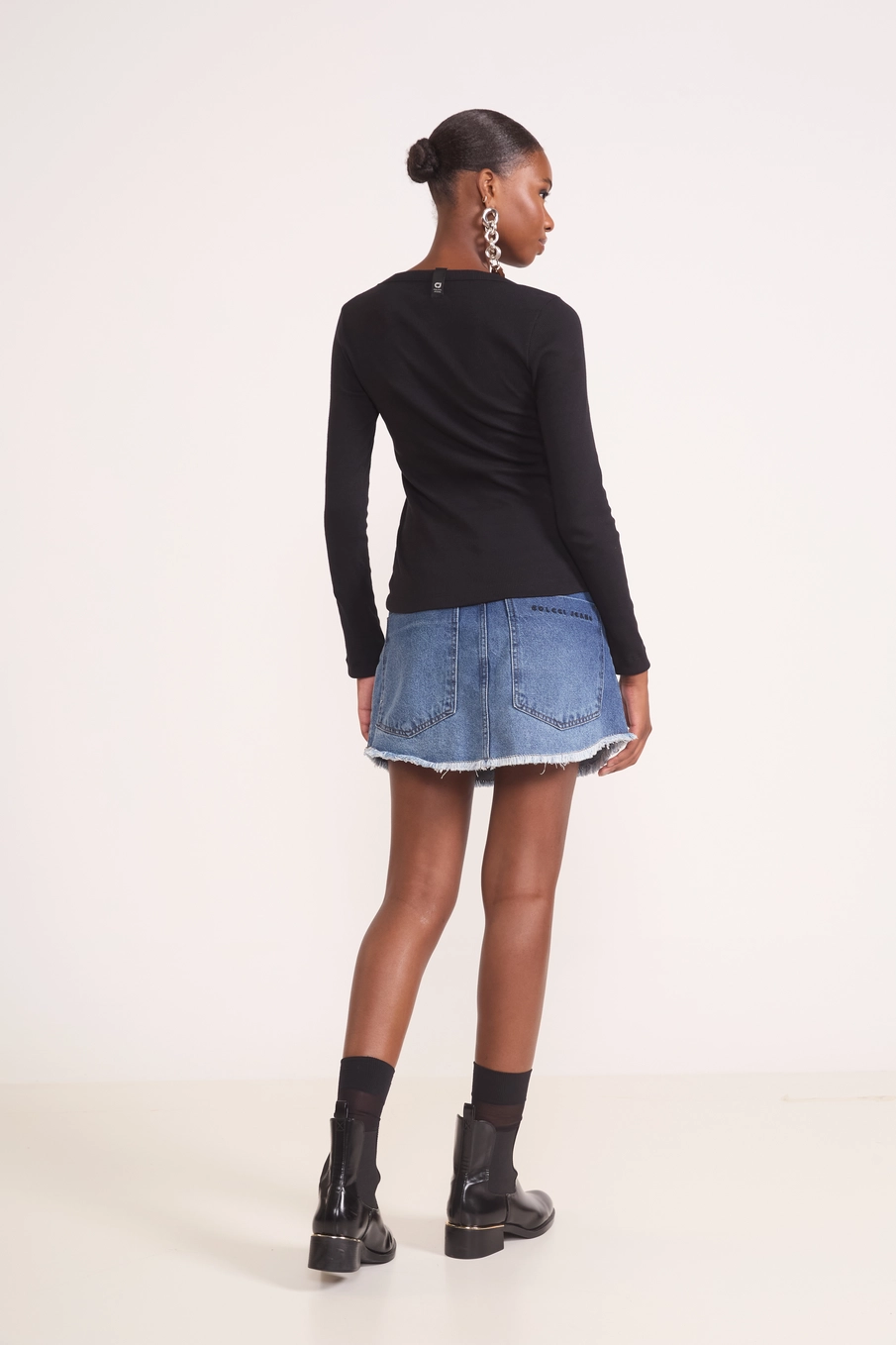 Saia Jeans Mini Com Bandana Índigo