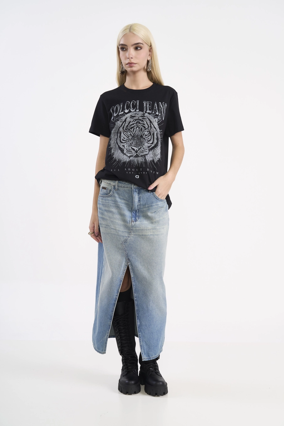 Saia Jeans Longa Assimétrica Índigo