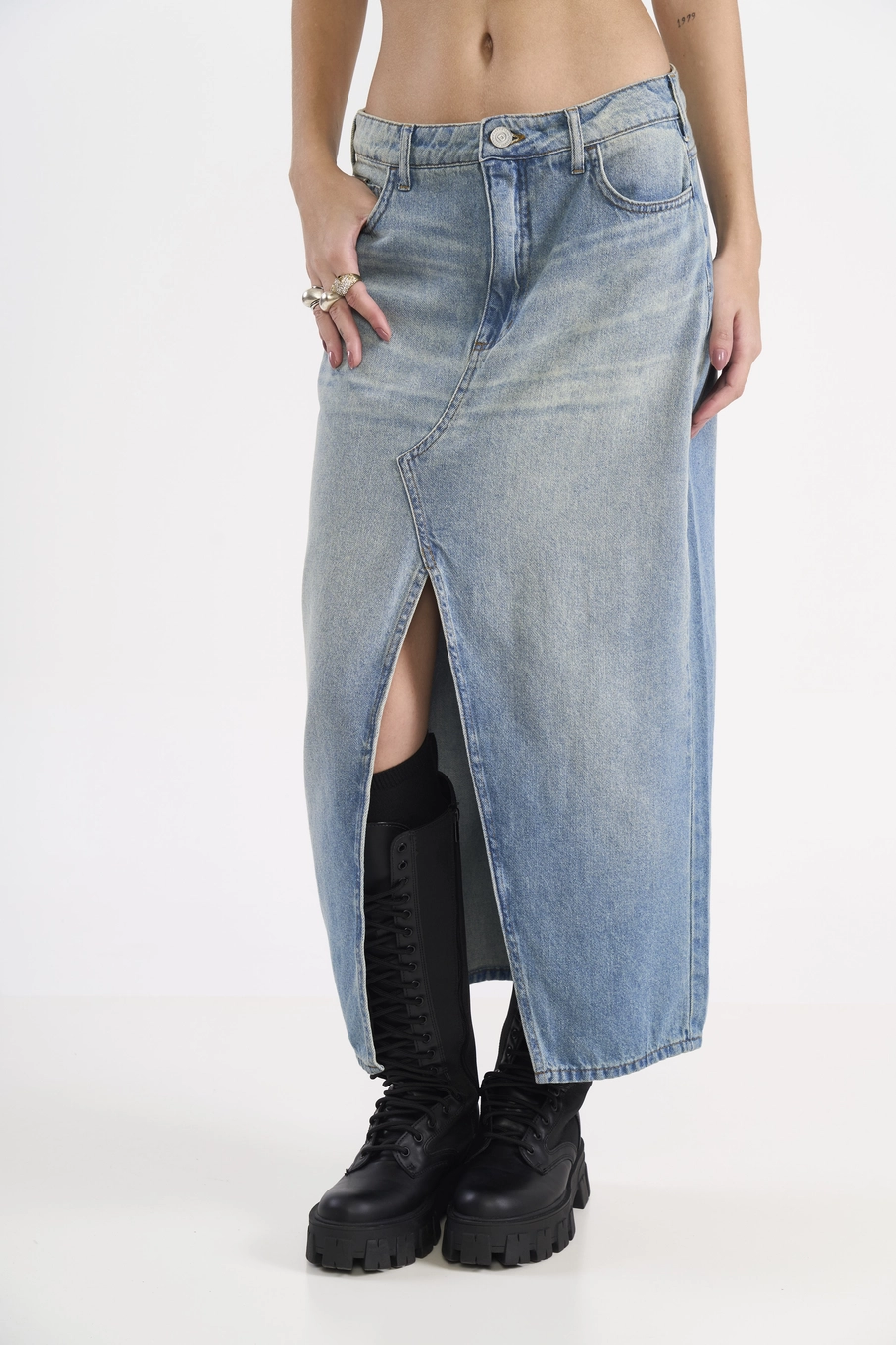Saia Jeans Longa Assimétrica Índigo