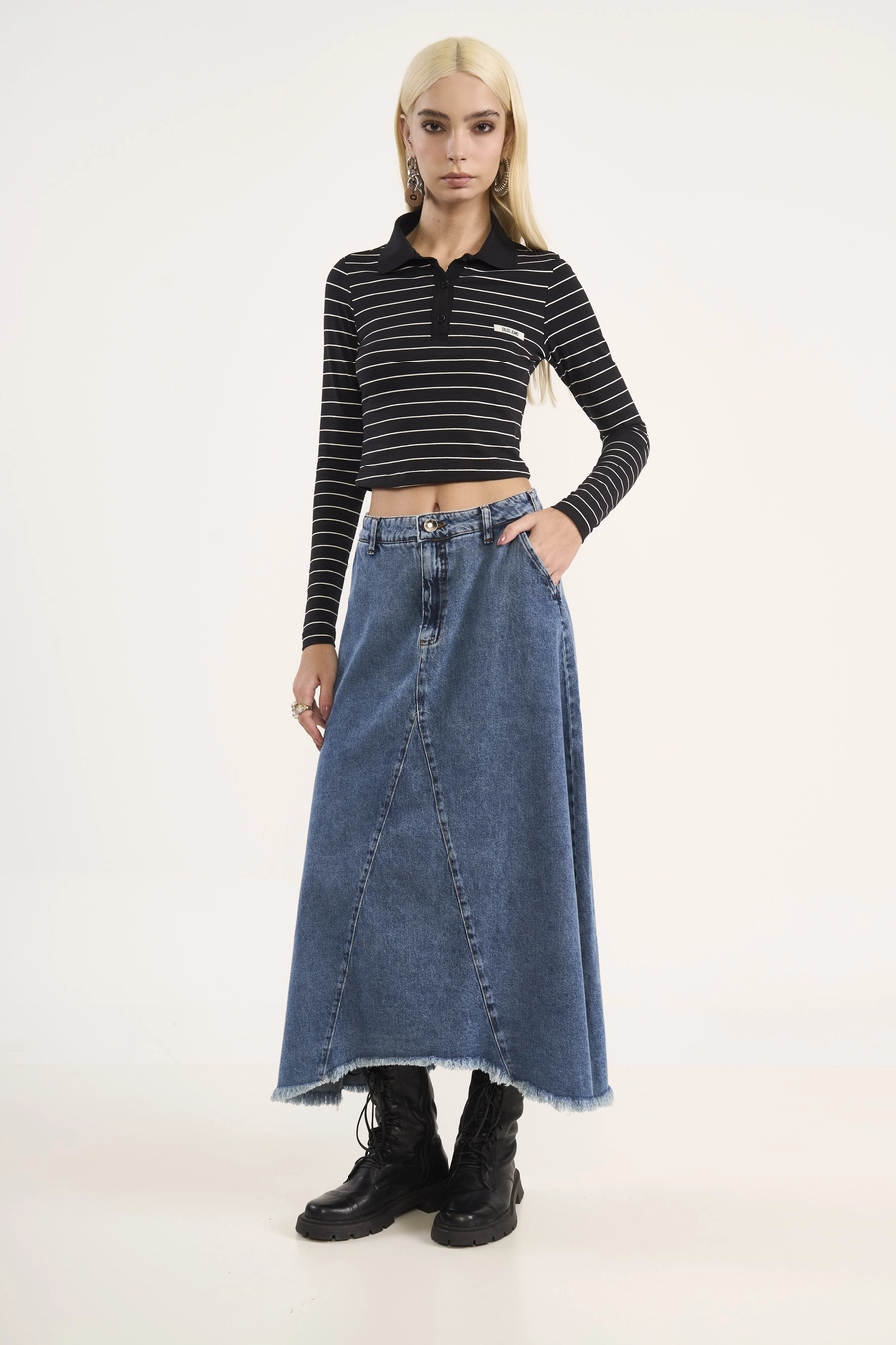 Saia Jeans Longa Assimétrica Índigo