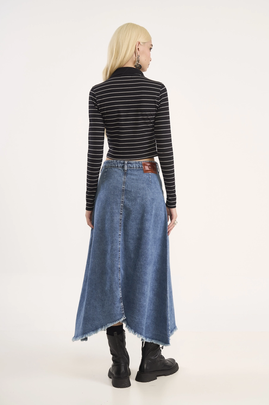 Saia Jeans Longa Assimétrica Índigo