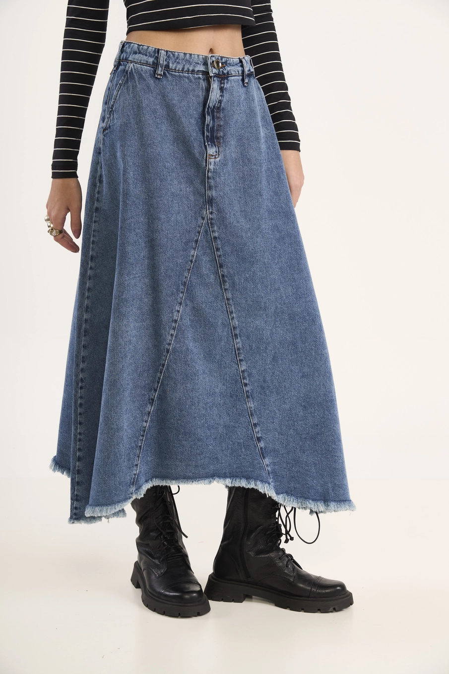 Saia Jeans Longa Assimétrica Índigo