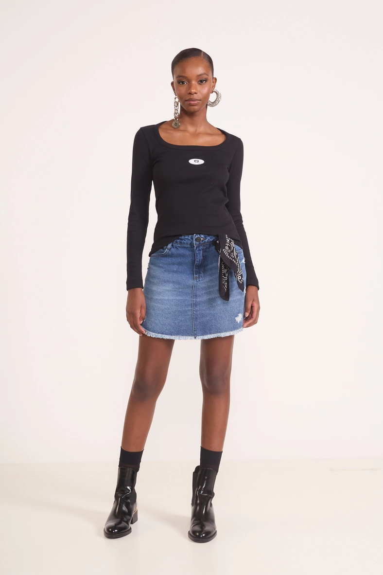Saia Jeans Com Lenço