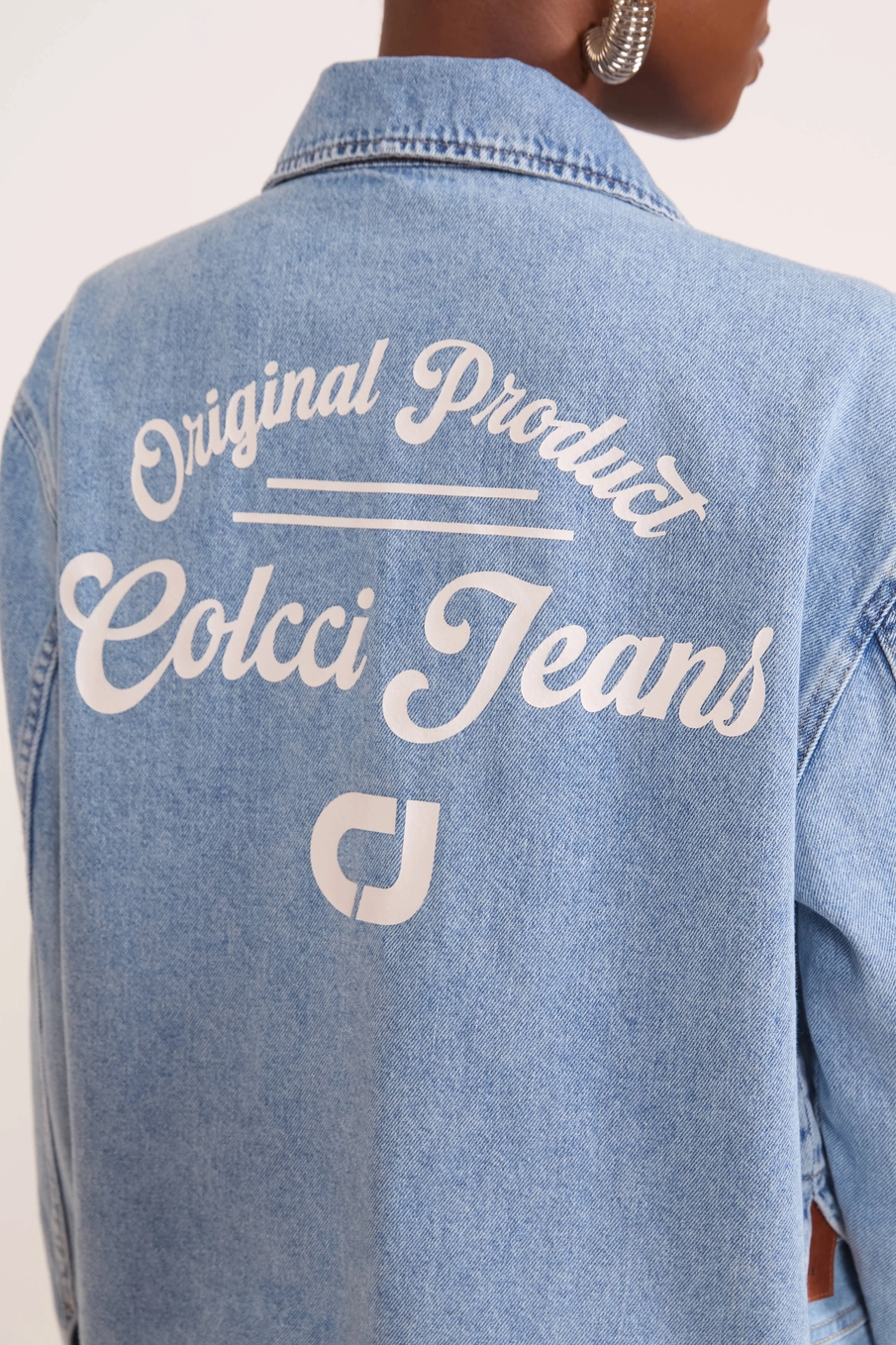 Jaqueta Jeans Cropped Logomania Índigo