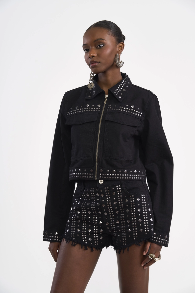 Jaqueta Jeans Cropped Studs