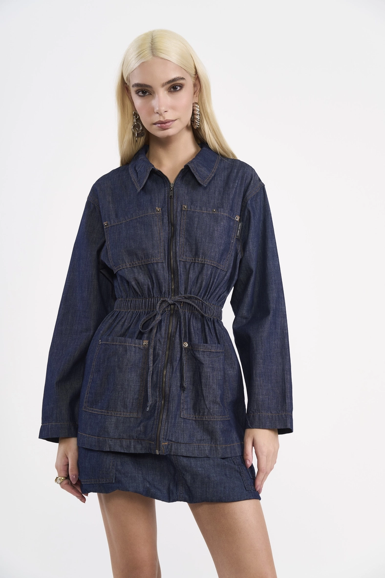 Jaqueta Jeans Acinturada Utilitária