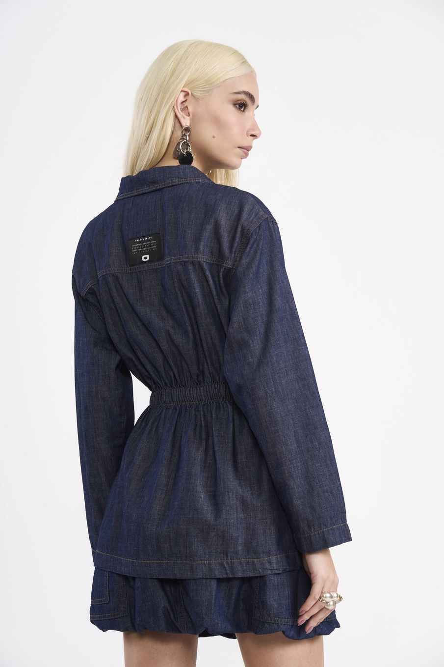 Jaqueta Jeans Acinturada Utilitária Índigo