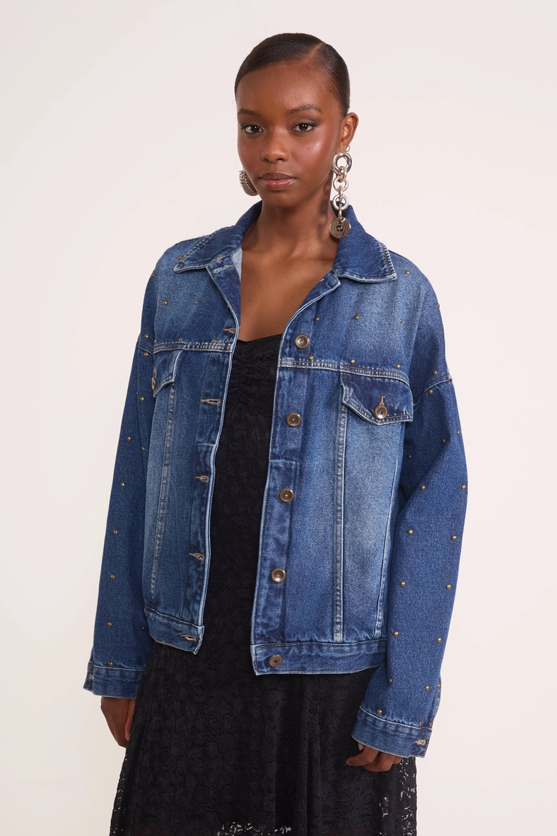 Jaqueta Jeans Oversized Com Tachas