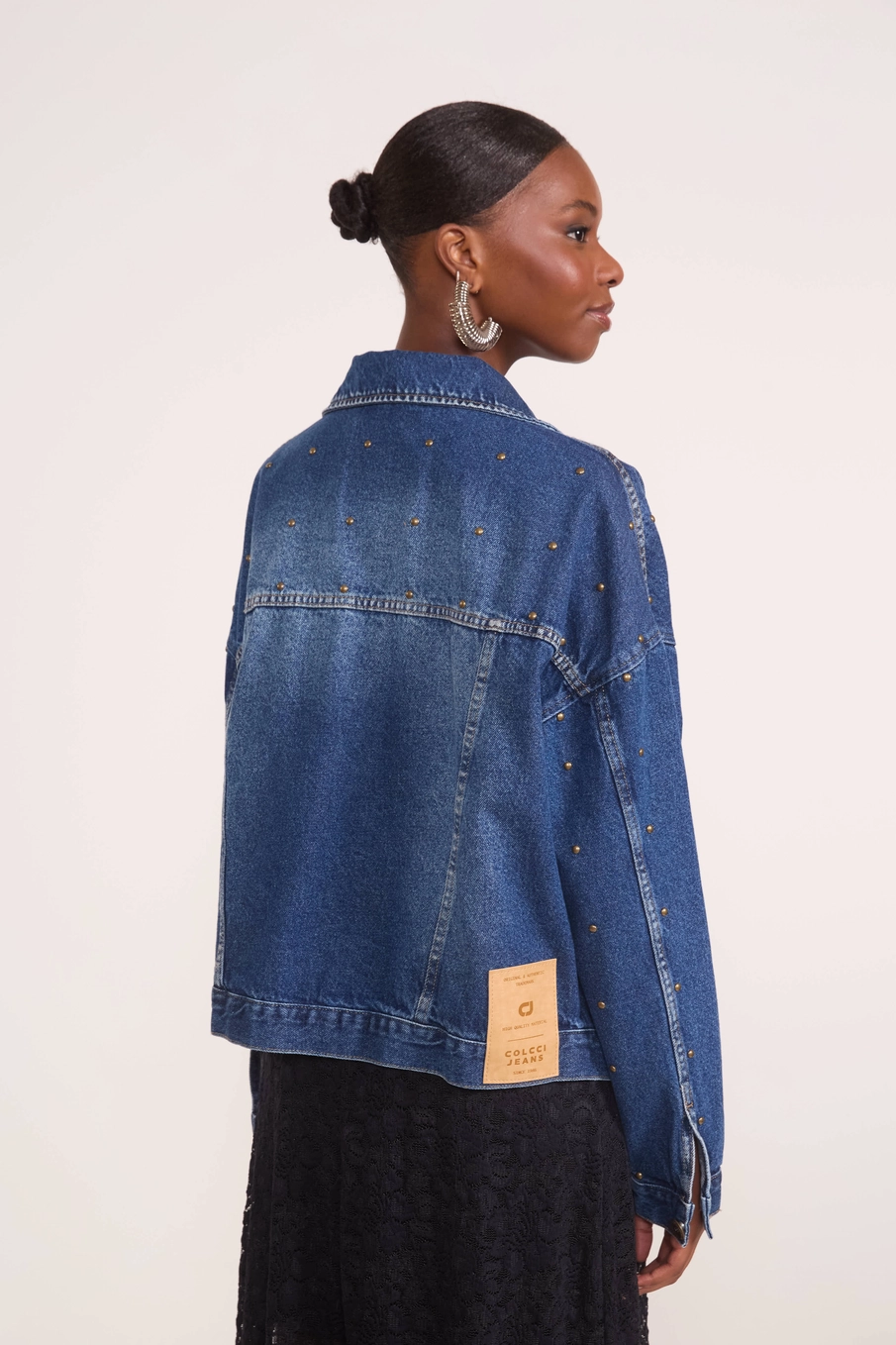Jaqueta Jeans Oversized Com Tachas Índigo