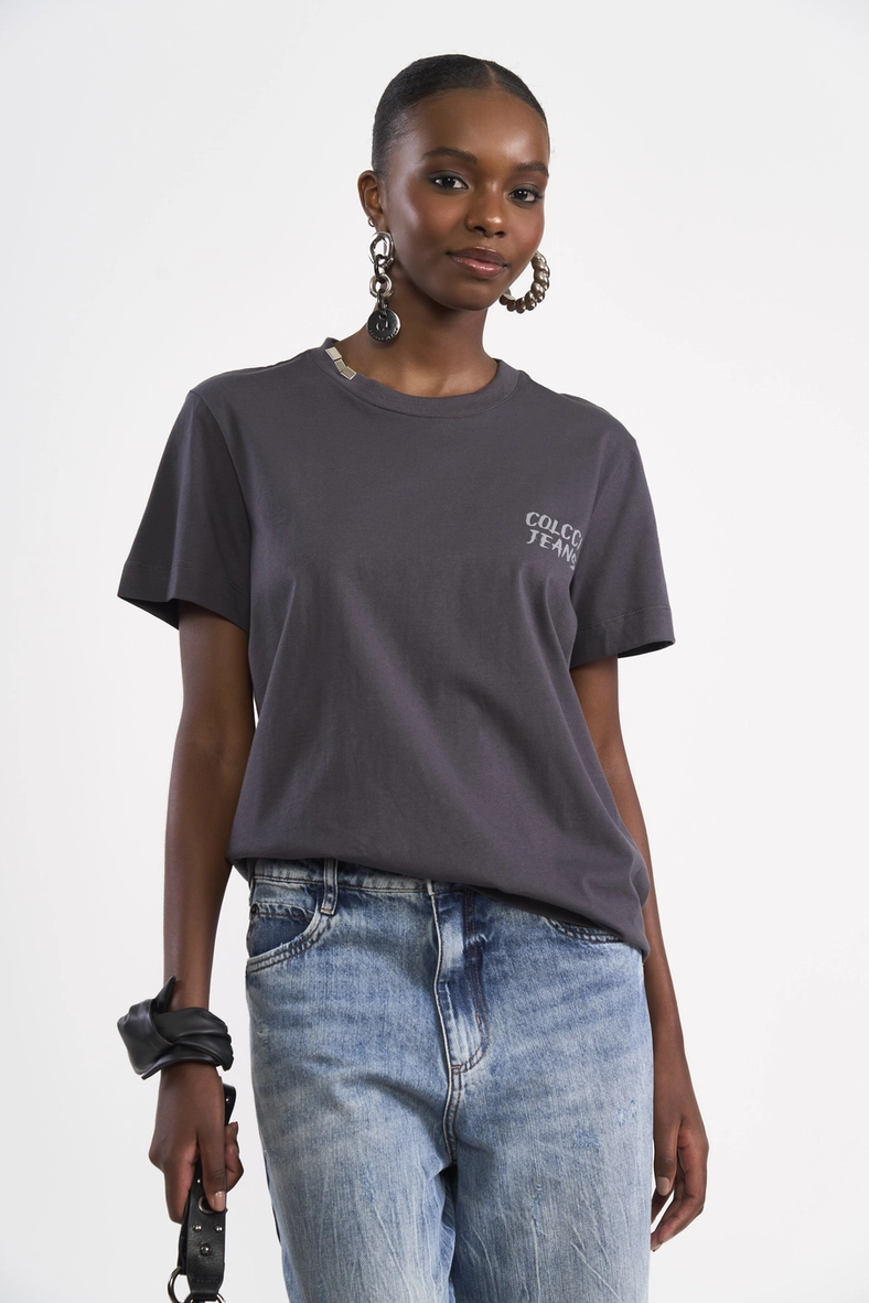 Camiseta De Algodão Com Detalhe Metálico