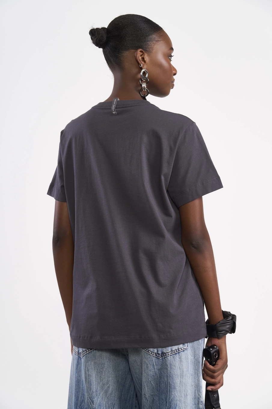 Camiseta De Algodão Com Detalhe Metálico CINZA