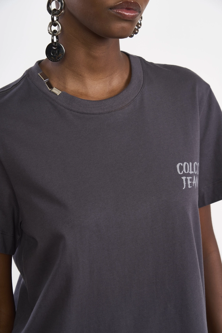 Camiseta De Algodão Com Detalhe Metálico CINZA