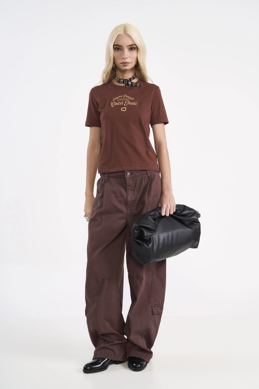 Camiseta Básica Slim Com Estampa Marrom