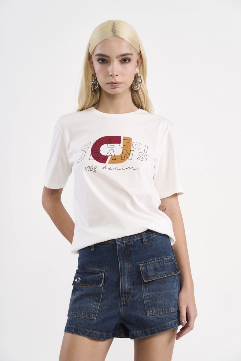 Camiseta Cropped Logomania 100% Denim