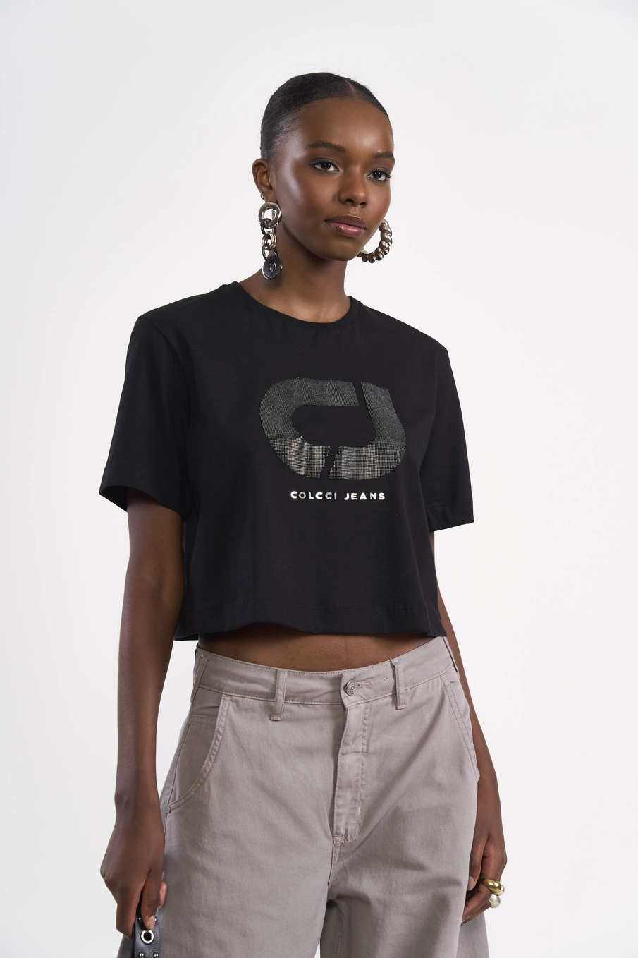 Camiseta Cropped Logomania Preto