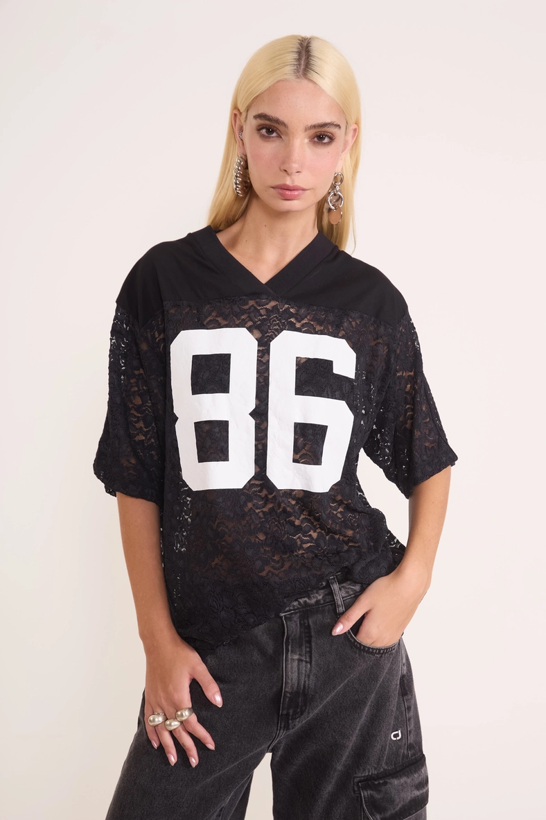 Camiseta Jersey Em Renda