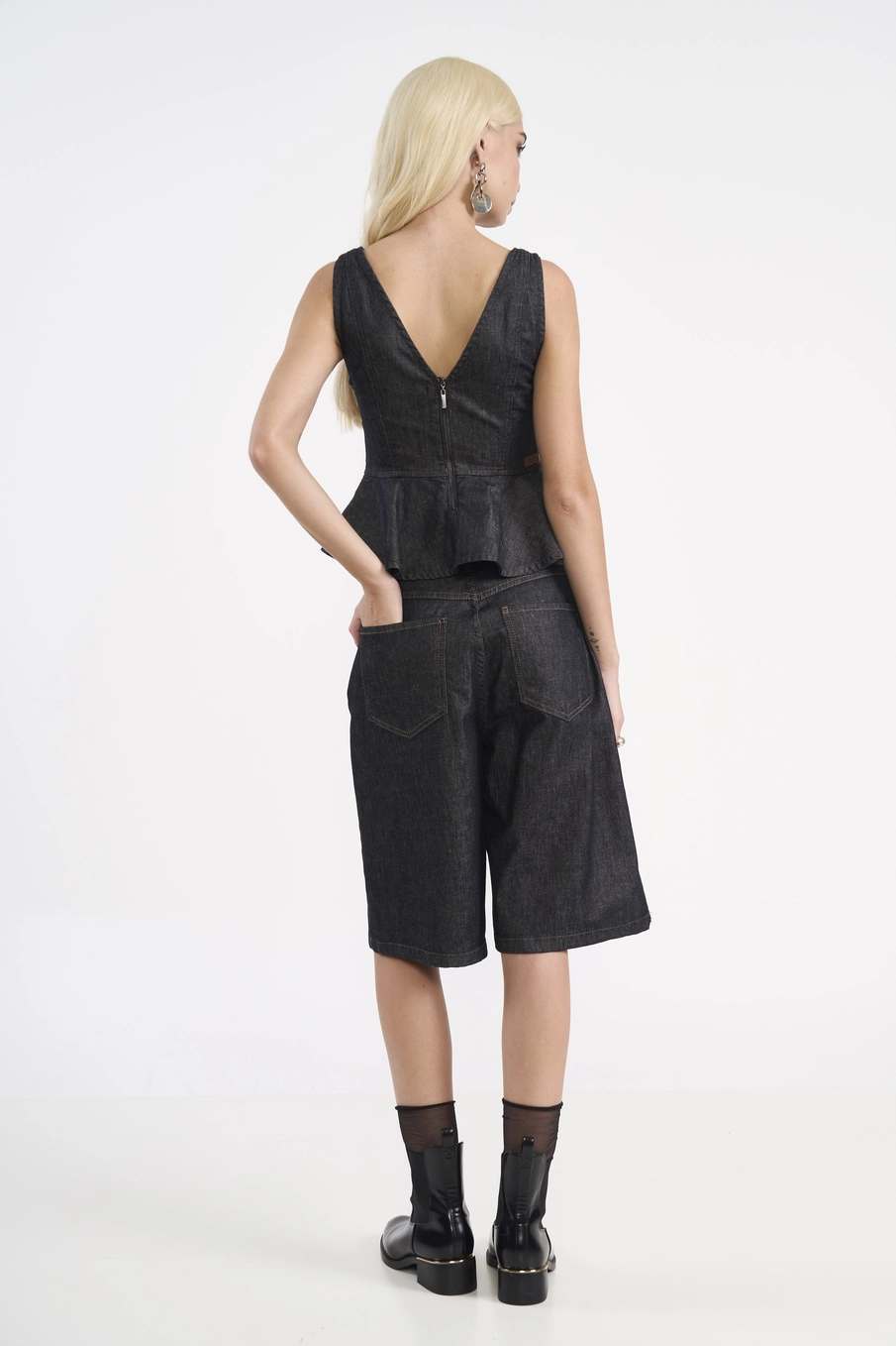 Blusa Peplum Em Denim Dark Índigo