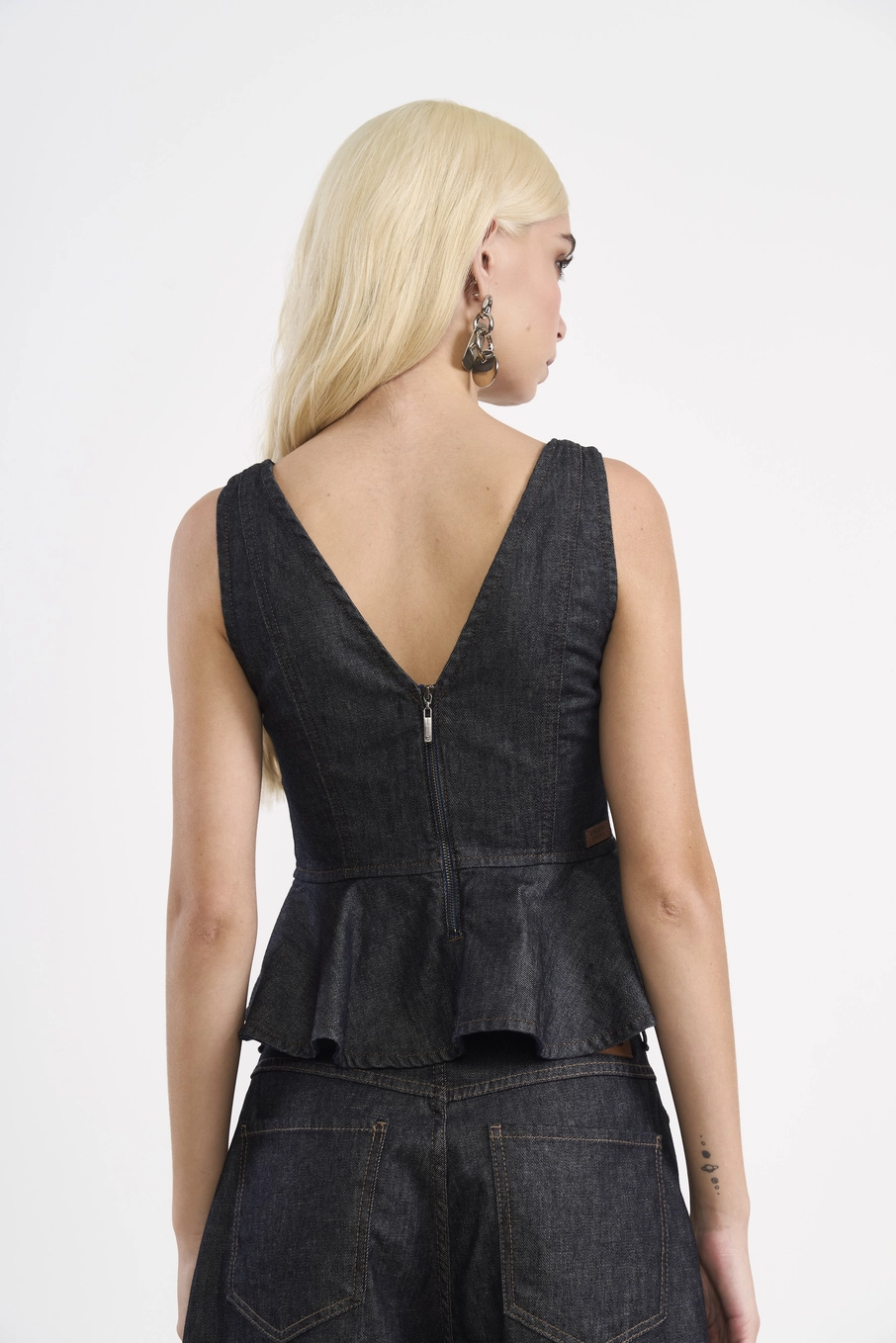 Blusa Peplum Em Denim Dark Índigo