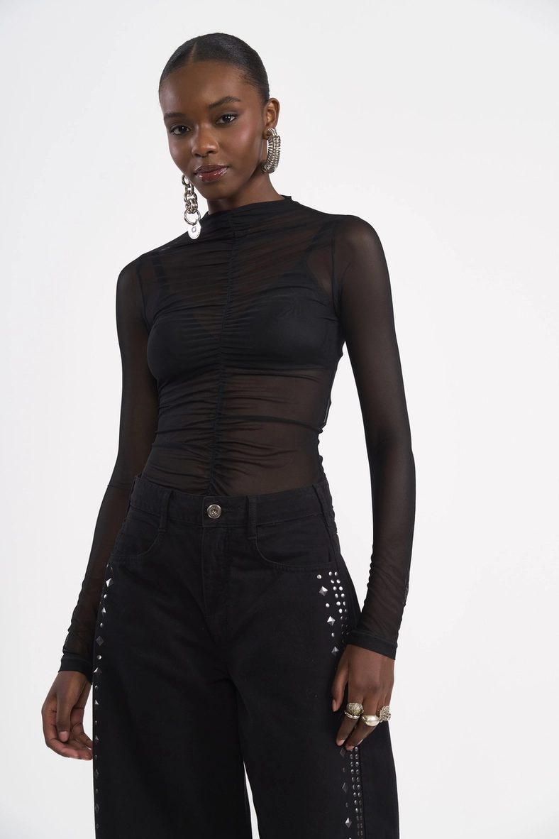 Blusa Slim Em Tule Com Drapeado