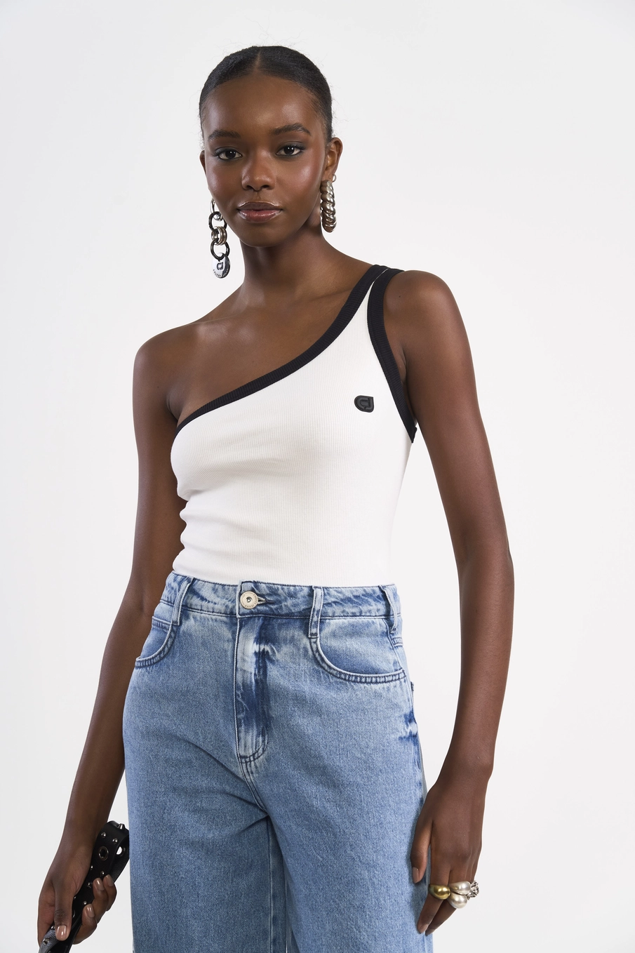 Blusa Regata De Um Ombro Só Canelada Off Shell