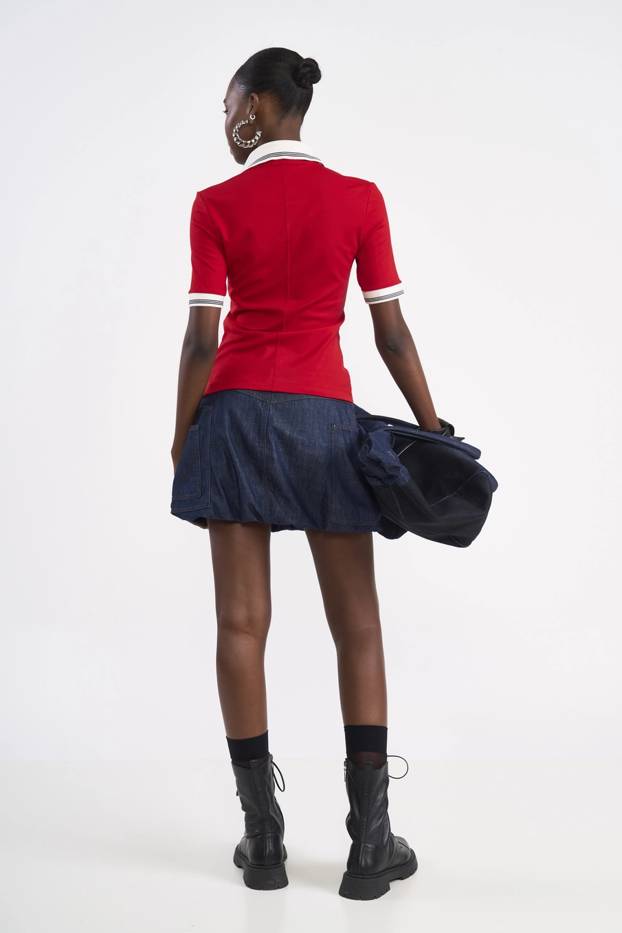 Blusa Polo Ajustada Com Contrastes Vermelho