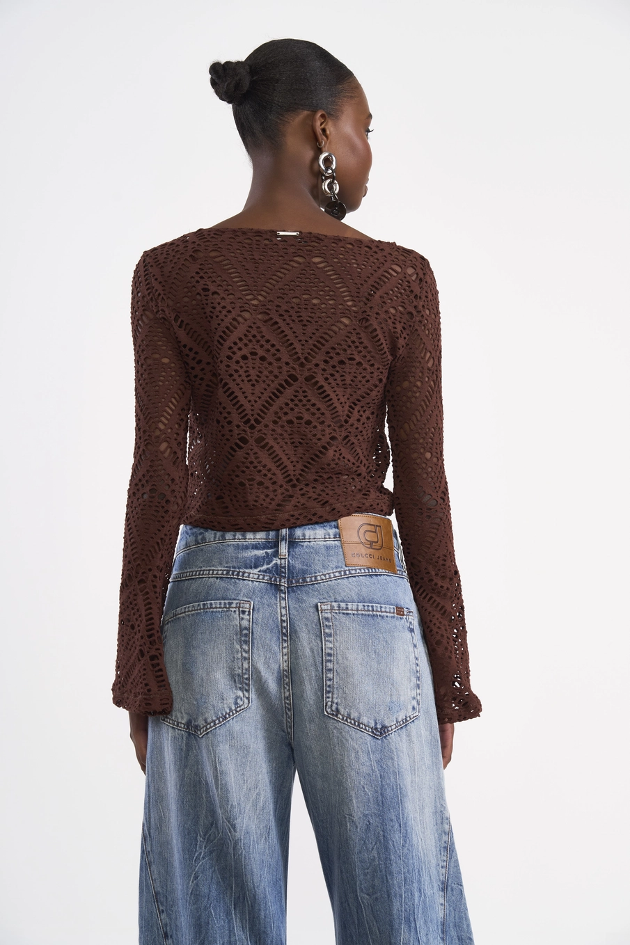 Blusa Cropped De Renda Marrom