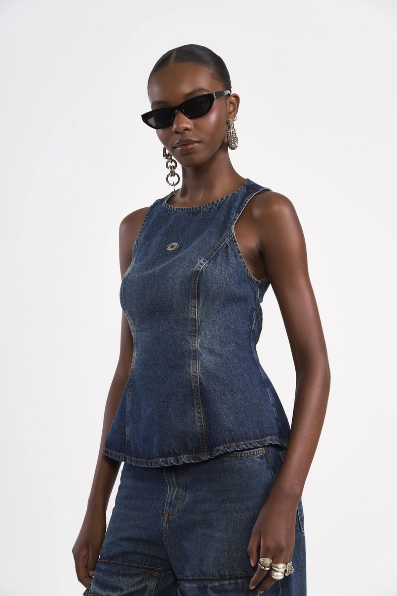 Blusa Jeans Peplum Open Back