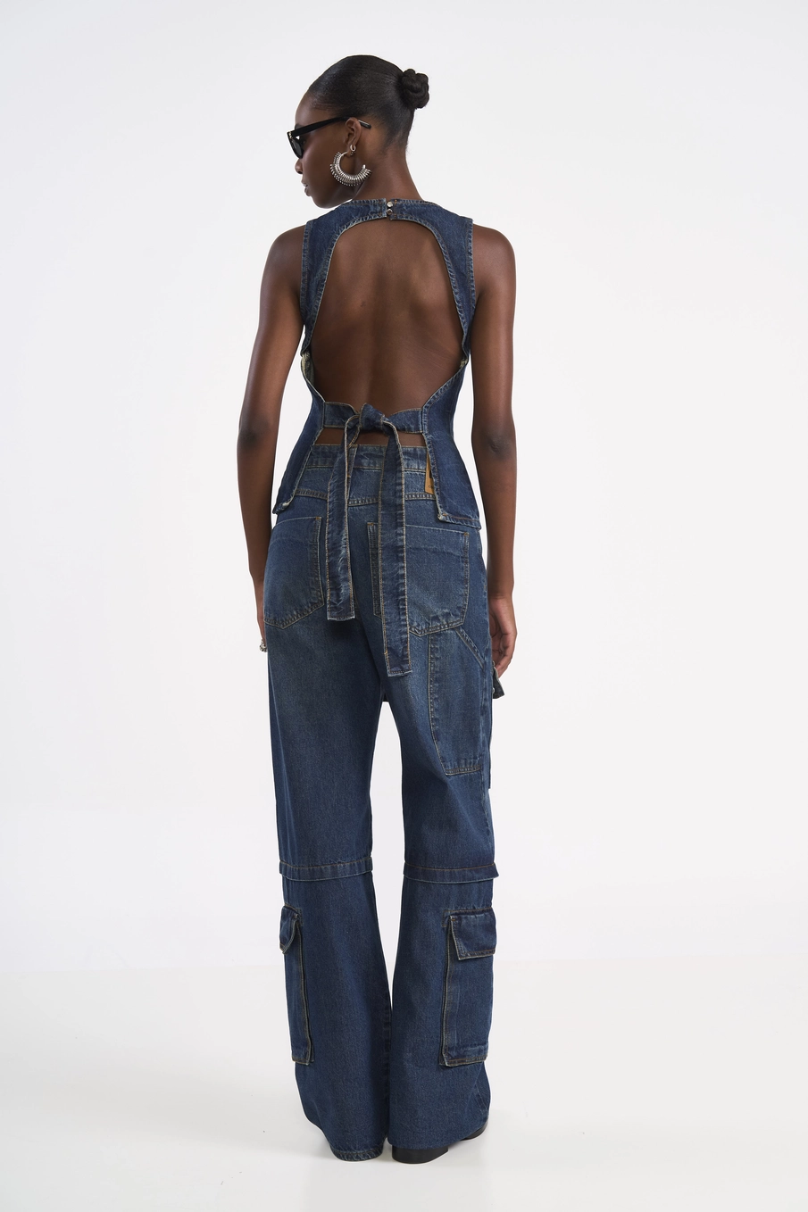 Blusa Jeans Peplum Open Back Índigo