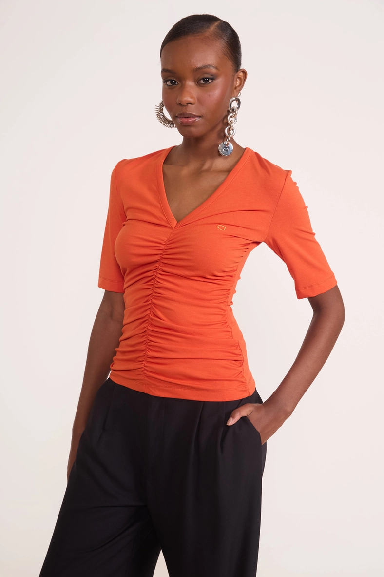 Blusa Ajustada Com Franzido Frontal