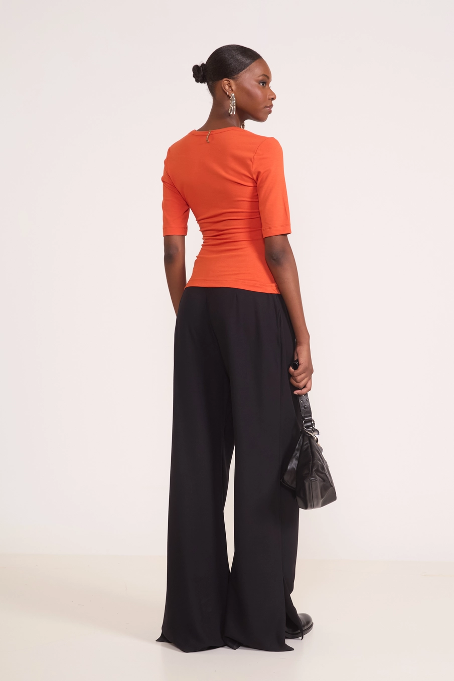 Blusa Ajustada Com Franzido Frontal Laranja