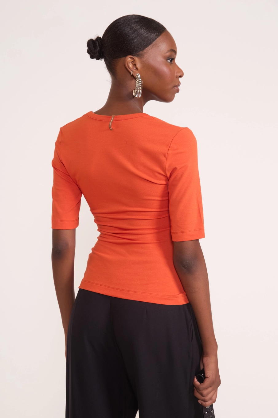 Blusa Ajustada Com Franzido Frontal Laranja