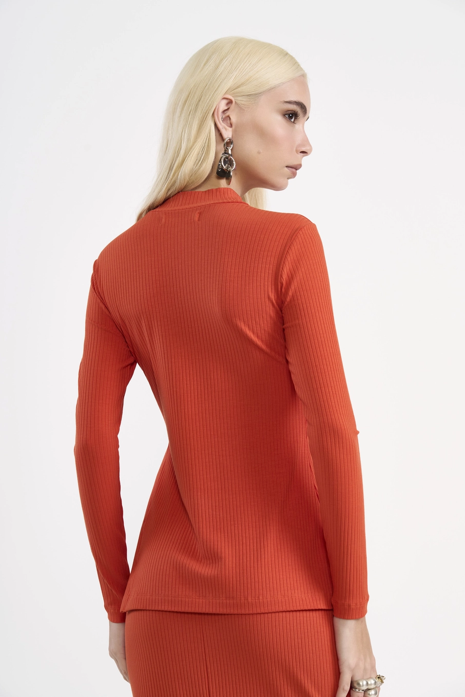 Blusa Manga Longa Canelada Laranja